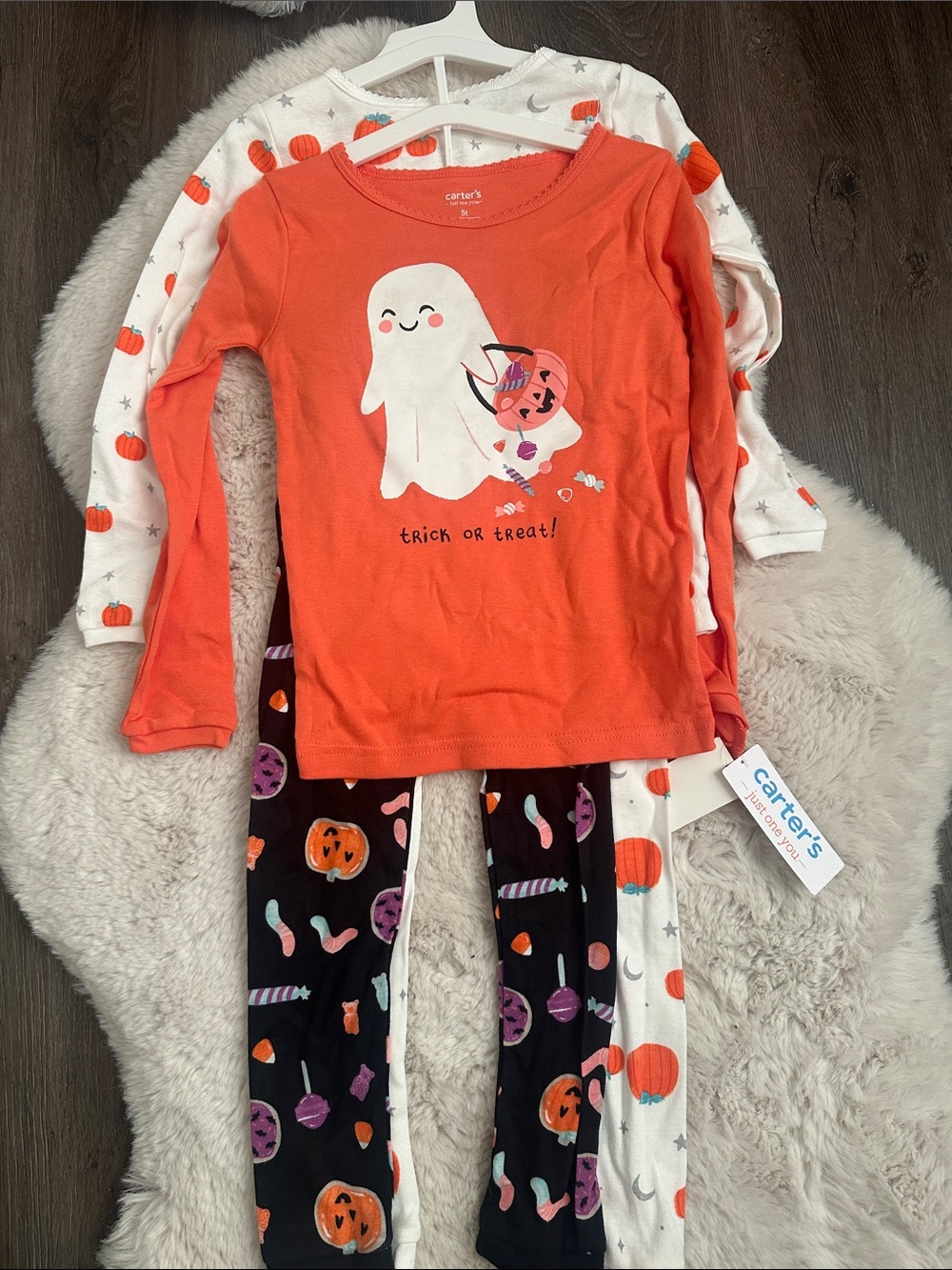 Carter's Orange and Black Ghost & Pumpkin Halloween Pajama Set 5T